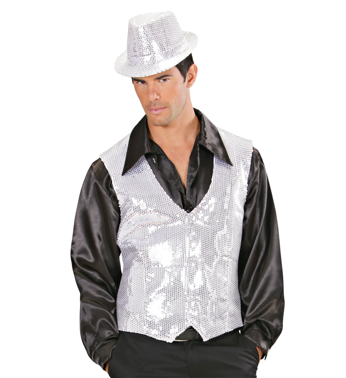 Pailletten Vest Man zilver - Image 2