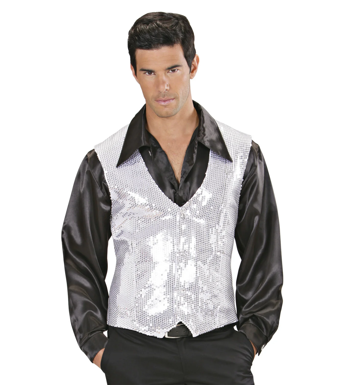 Pailletten Vest Man zilver - Image 3