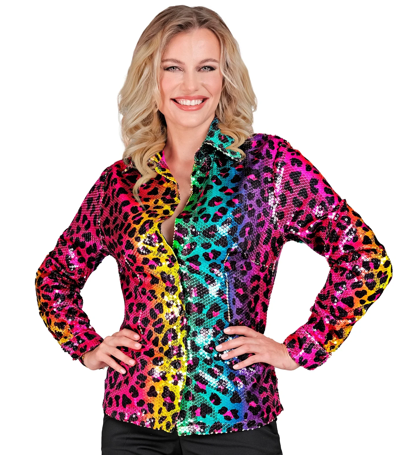 Paillettenshirt dames regenboog luipaard - Image 2