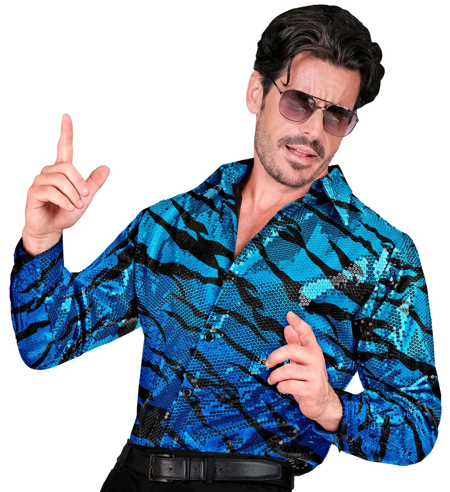 Paillettenshirt blauwe golven heren