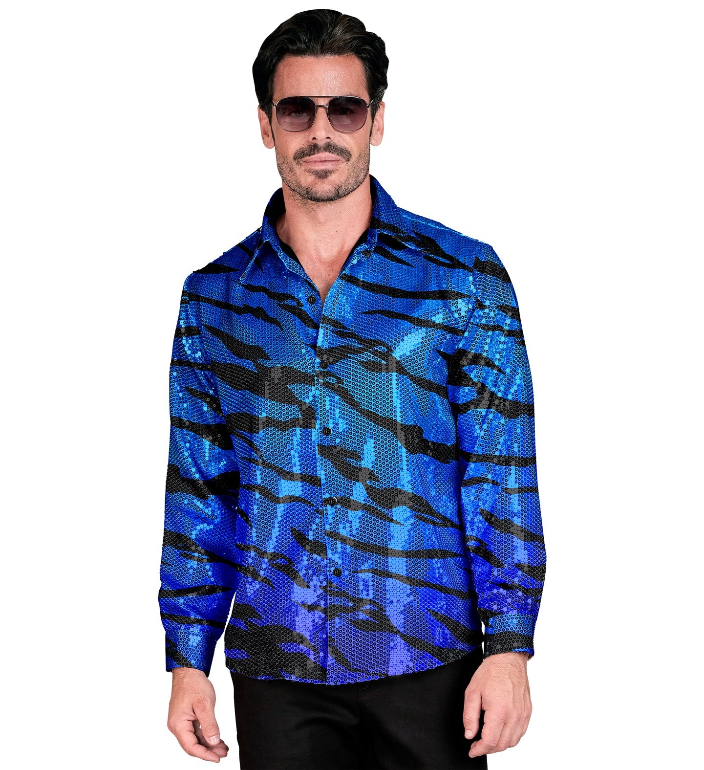 Paillettenshirt blauwe golven heren - Image 2