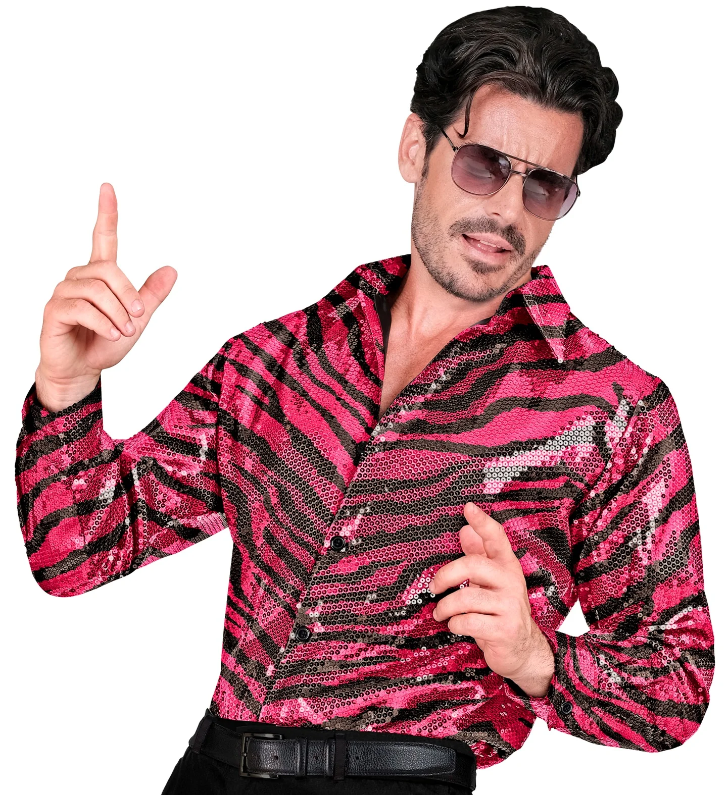 Paillettenshirt heren zebraprint roze - Image 2