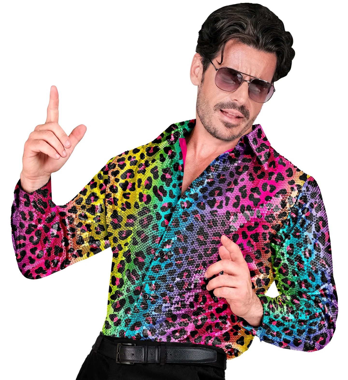 Paillettenshirt heren luipaard print - Image 2