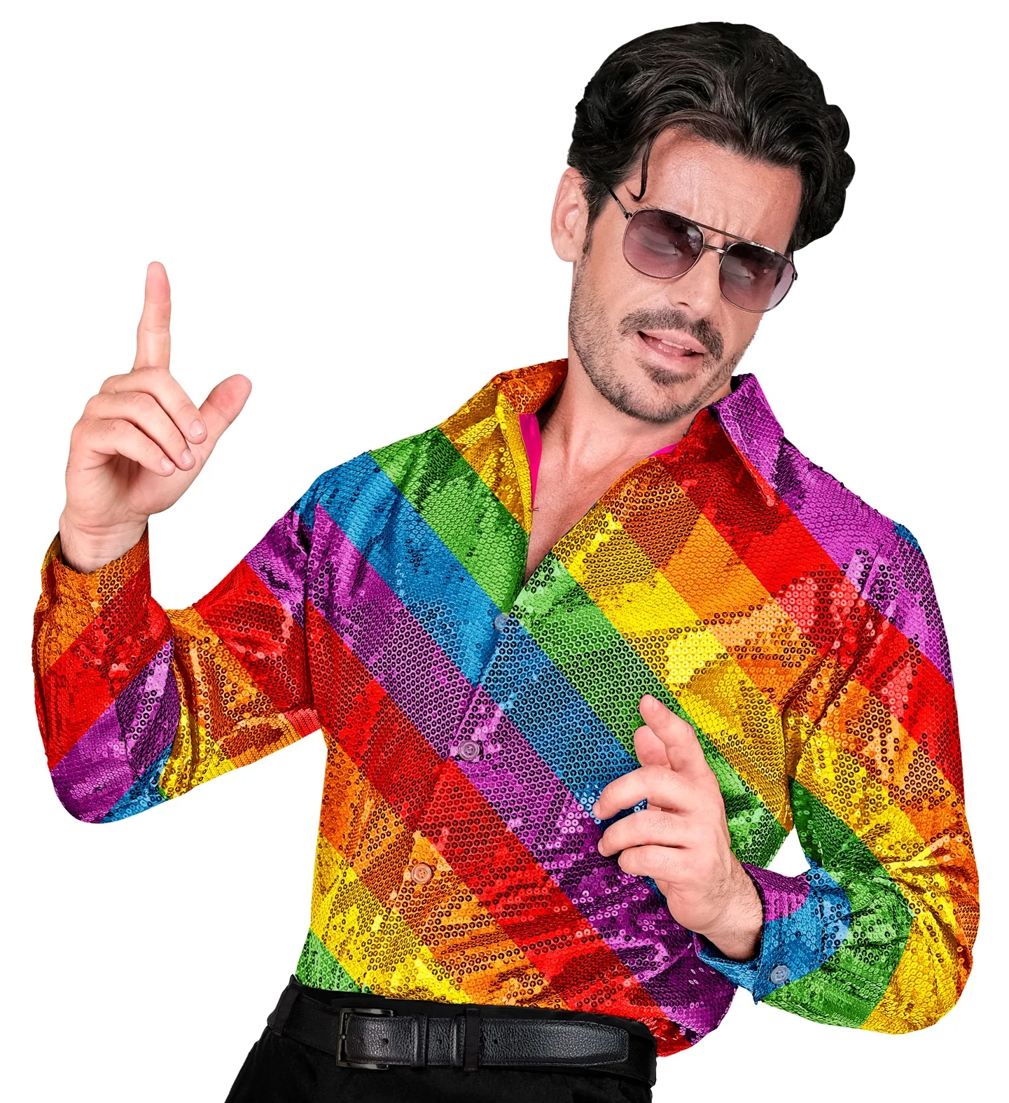 Paillettenshirt heren regenboog - Image 2