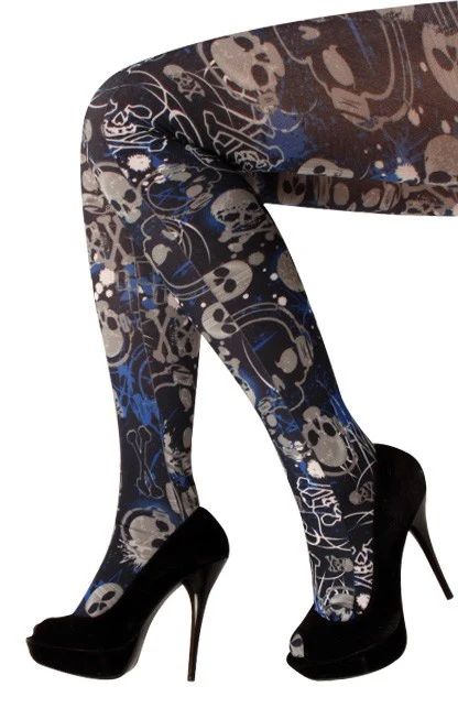 Panty zwart wit blauw piraat