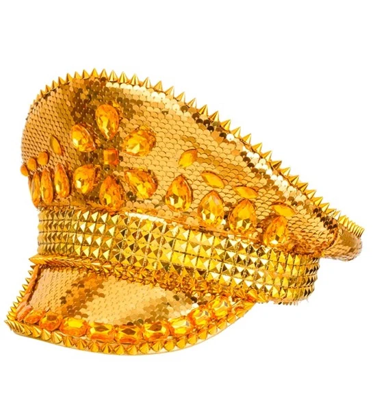 Pet met juwelen en pailletten goud hoed Roos - Image 3
