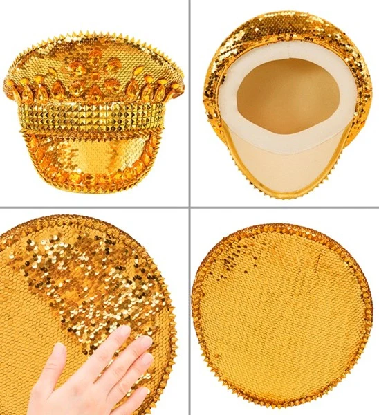Pet met juwelen en pailletten goud hoed Roos - Image 4