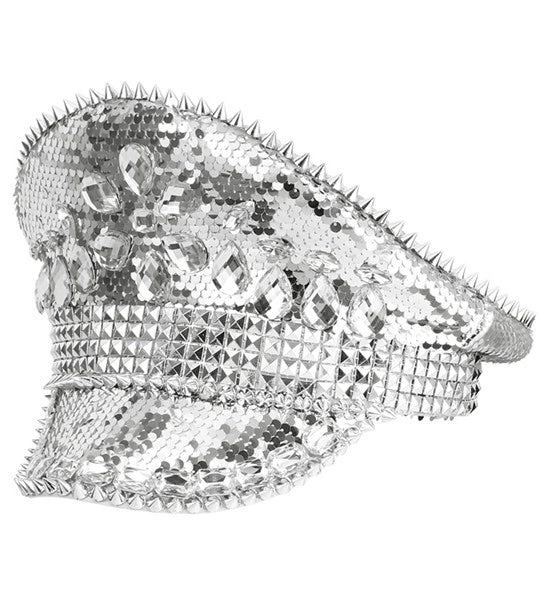 Pet met juwelen en pailletten zilver hoed Nora - Image 2