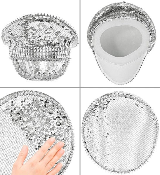 Pet met juwelen en pailletten zilver hoed Nora - Image 3