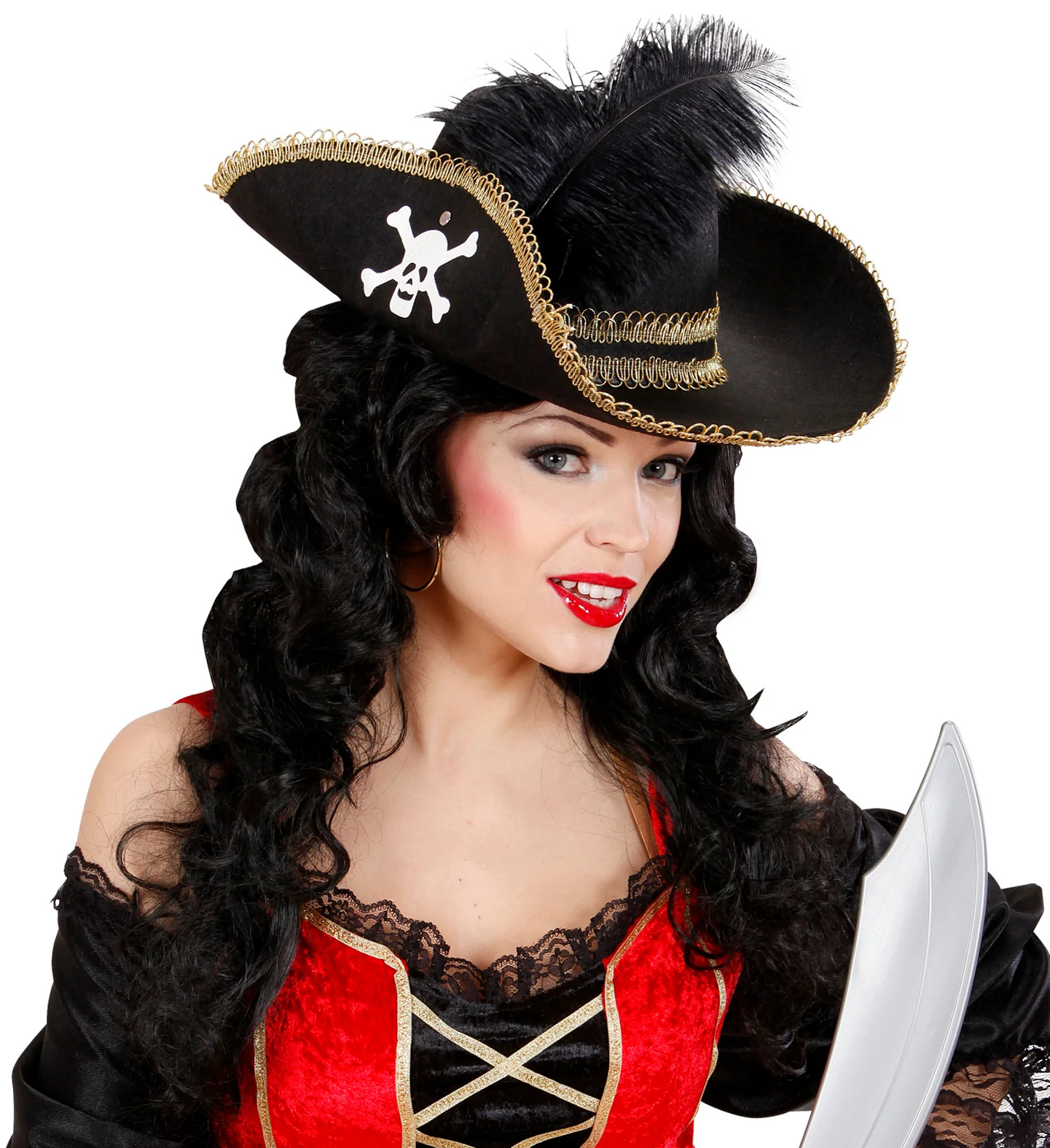 Piratenhoed dames met schedel en veren - Image 3