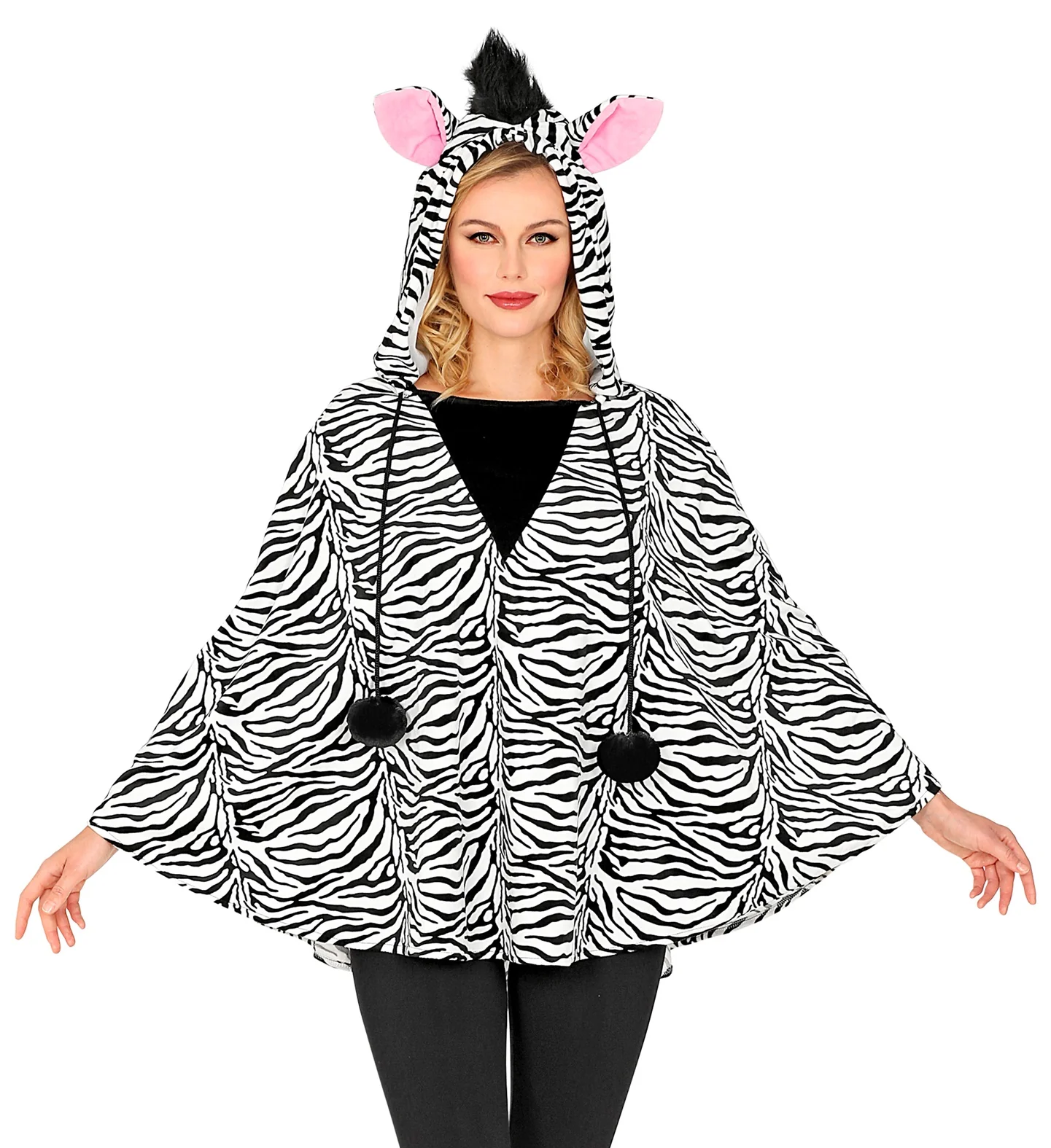 Zebra poncho volwassenen met muts - Image 2