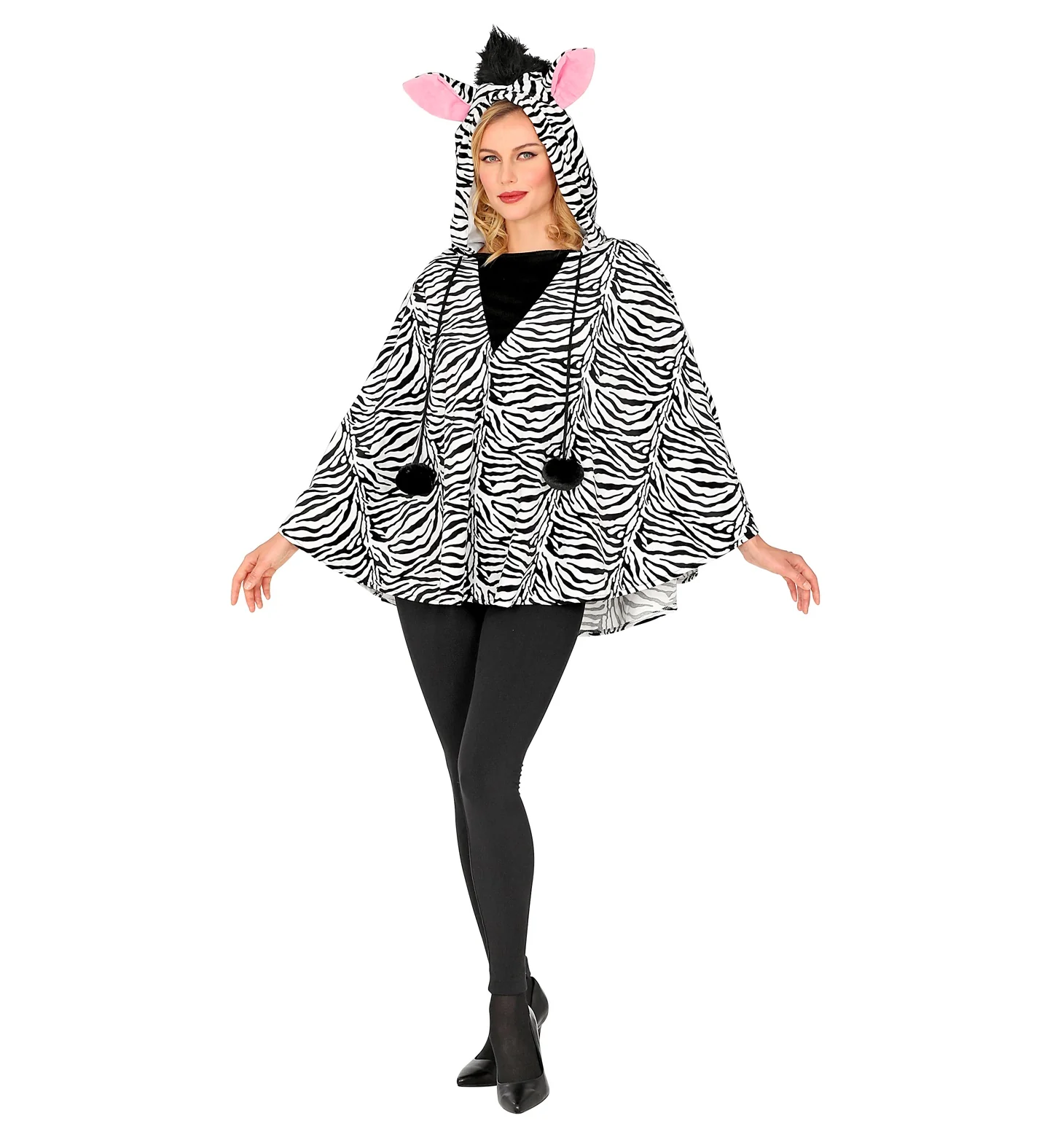 Zebra poncho volwassenen met muts - Image 4