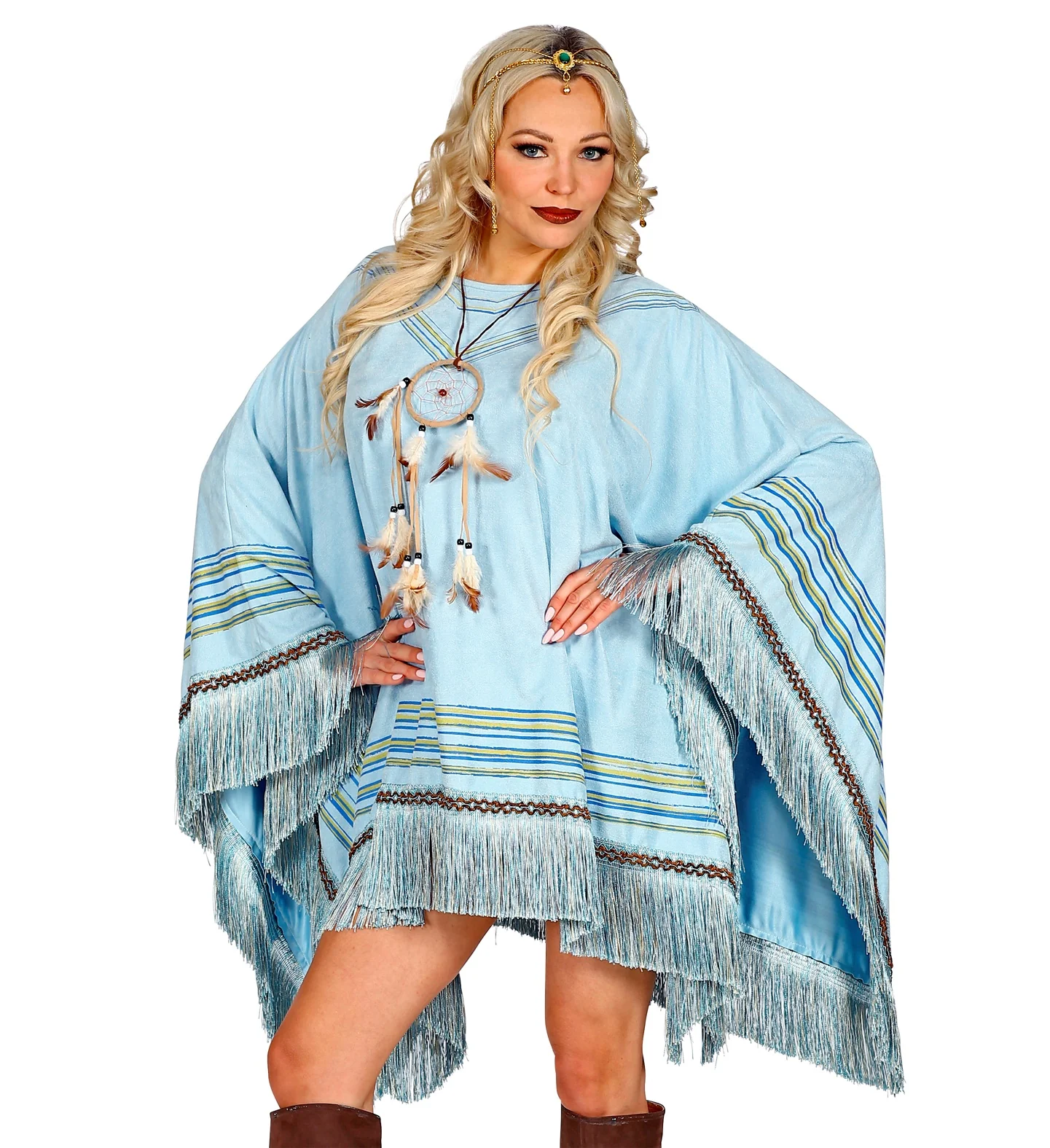 Suede poncho in hemelsblauw met print unisex - Image 3