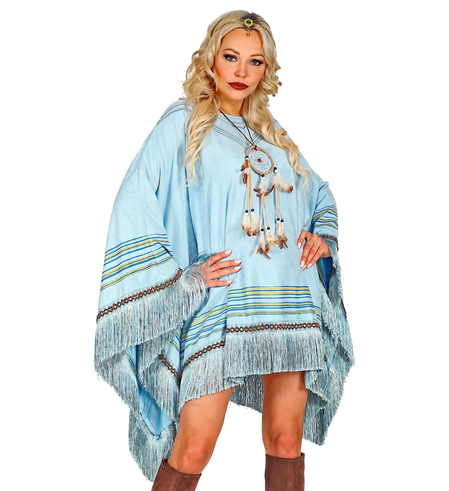 Suede poncho in hemelsblauw met print unisex - Image 4