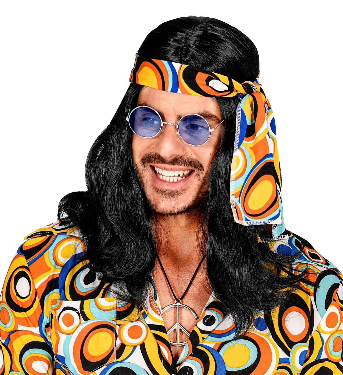 Disco pruik hippie met hoofdband zwart - Image 3