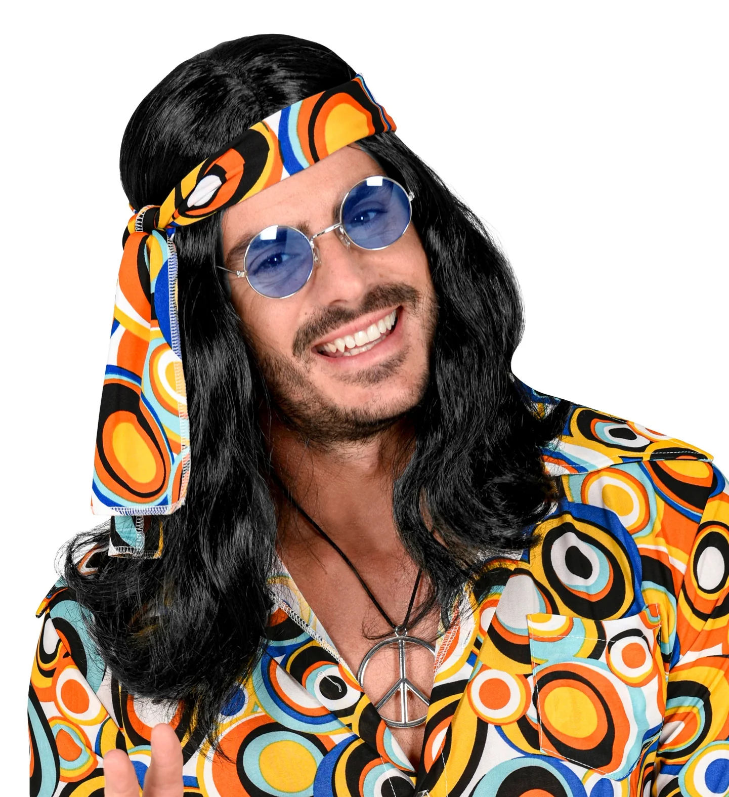 Disco pruik hippie met hoofdband zwart - Image 4