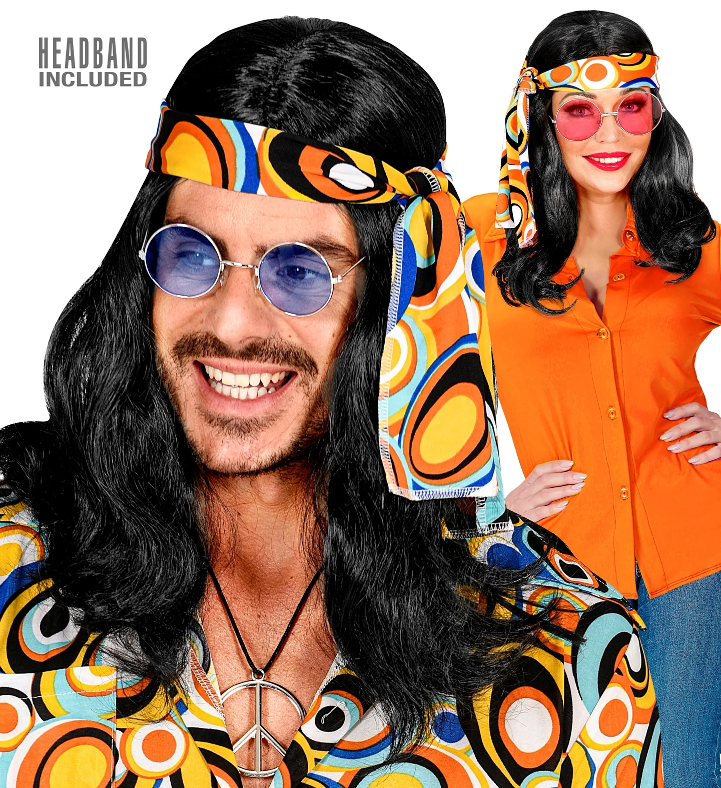 Disco pruik hippie met hoofdband zwart - Image 5