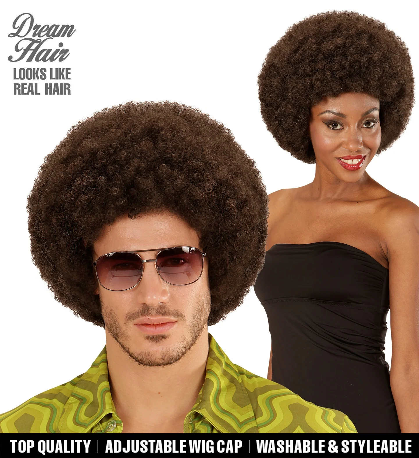 Pruik Afro  bruin dame of heer - Image 5