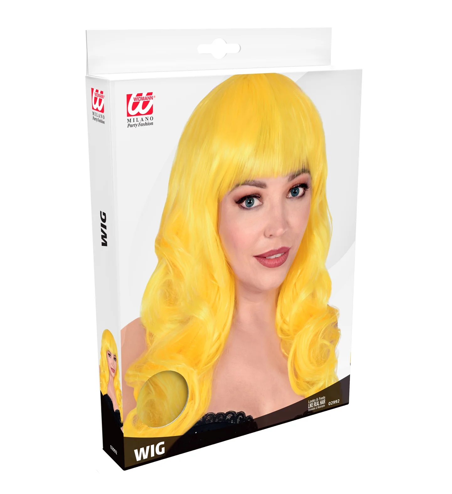 Gele pruik met pony en lang krullend haar - Image 4