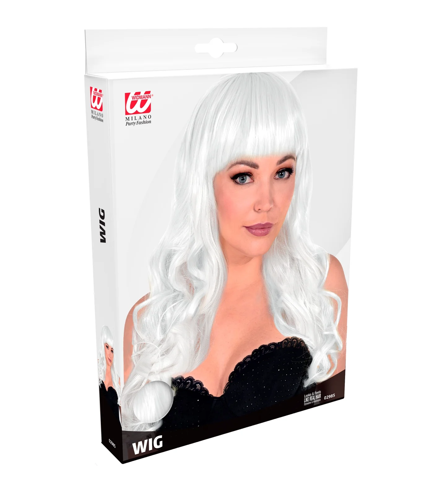 Witte pruik met pony en lang krullend haar - Image 4