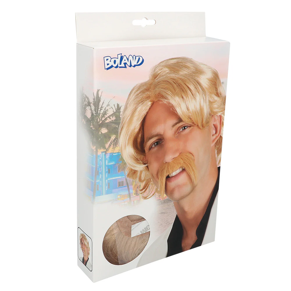 Pruik Chuck blond met snor - Image 2