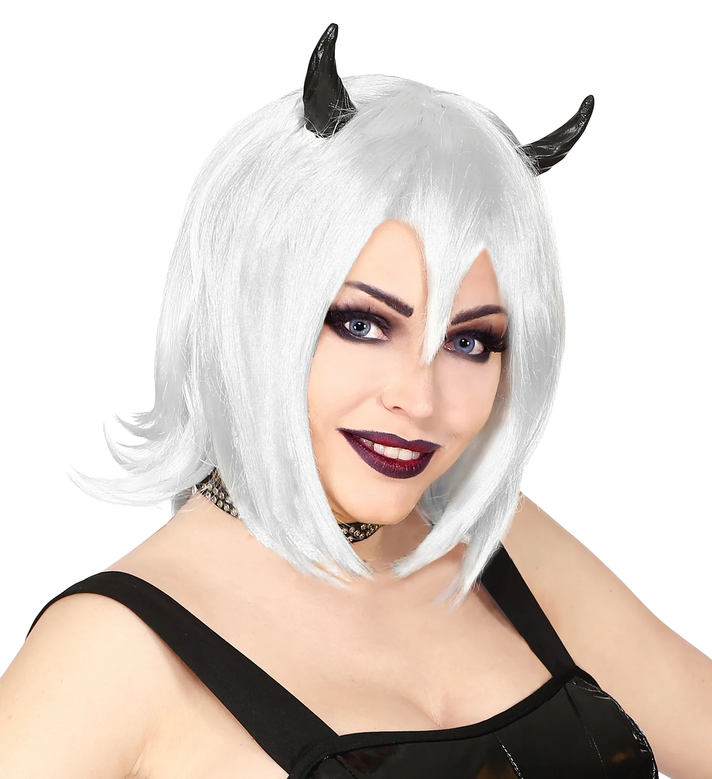 Witte halloween pruik met hoorntjes - Image 2