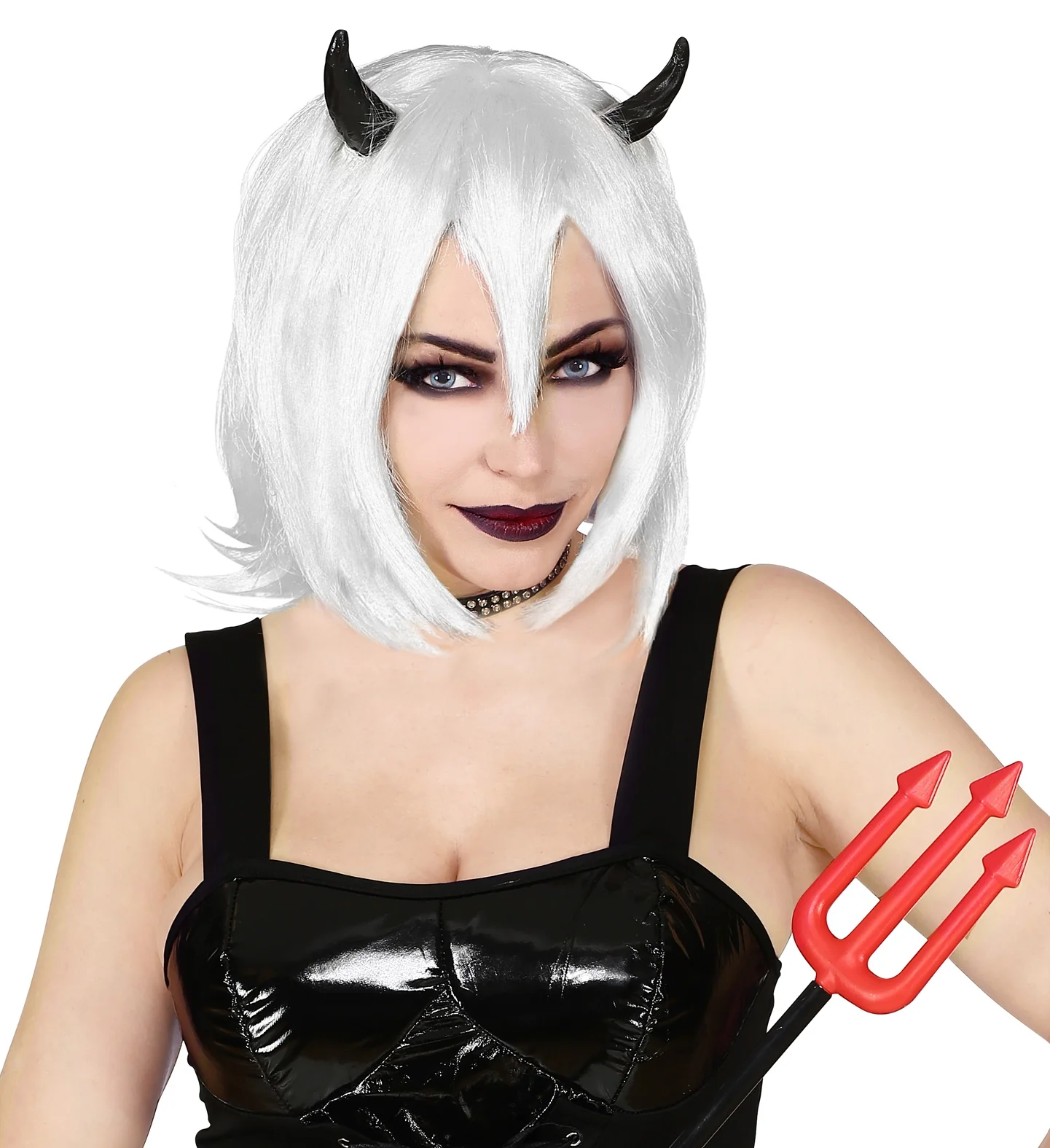 Witte halloween pruik met hoorntjes - Image 3
