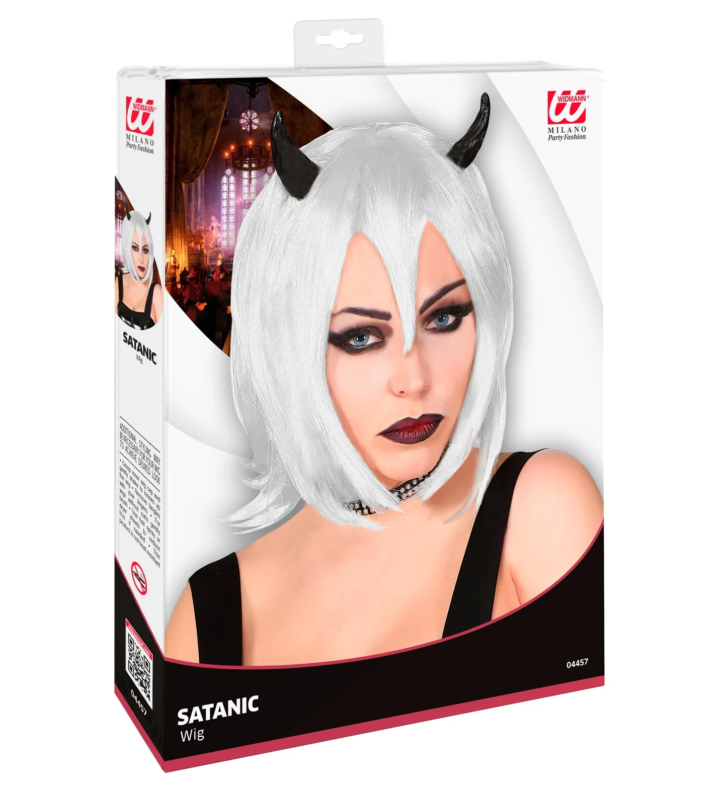 Witte halloween pruik met hoorntjes - Image 4