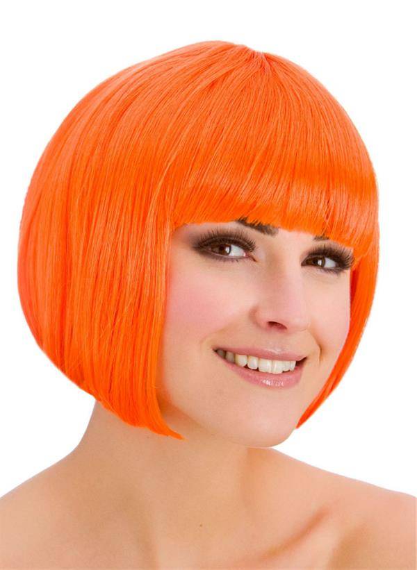 Pruik Diva boblijn neon oranje