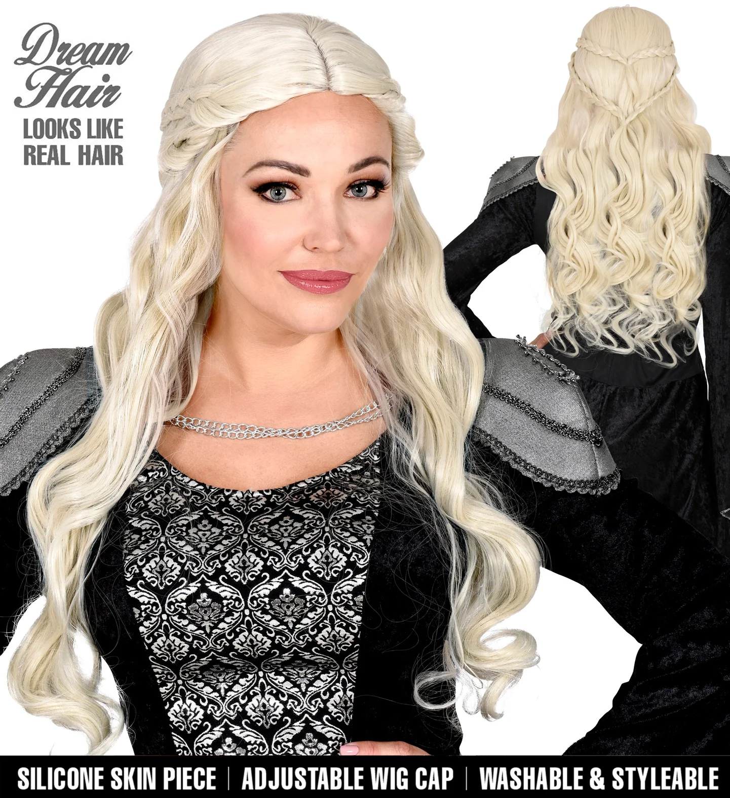 Pruik lange blonde haren met krul - Image 4