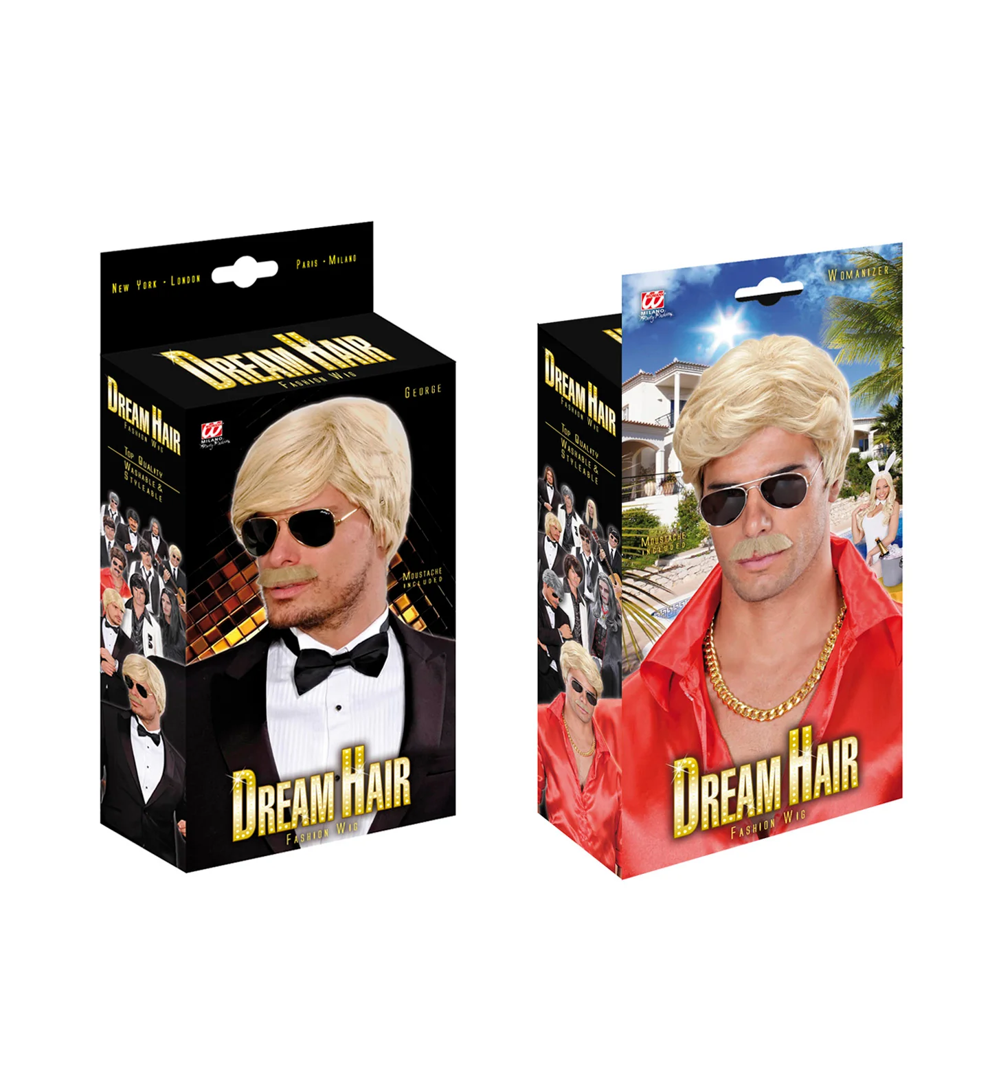 pruik droomhaar playboy met snor blond - Image 3