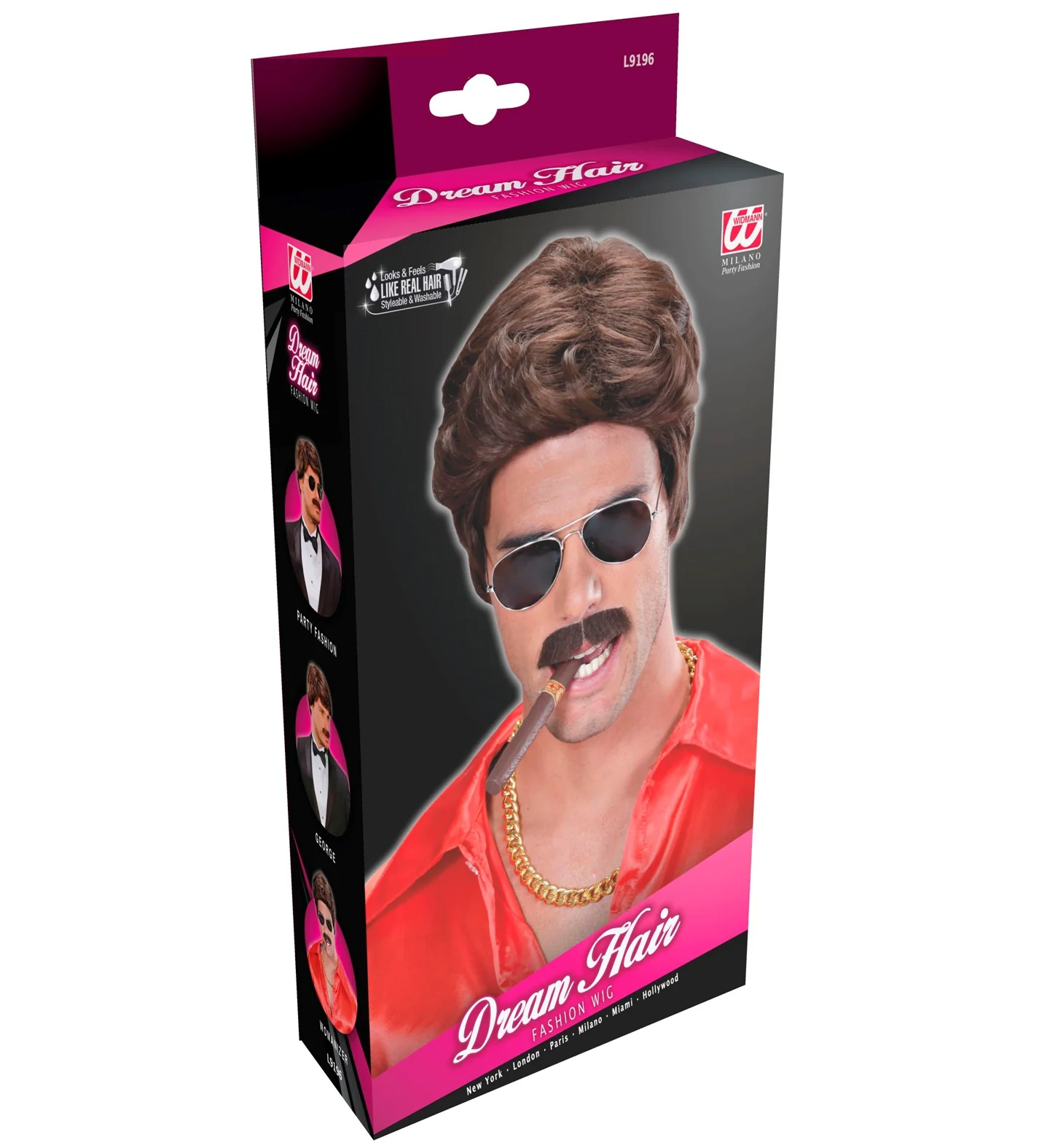 pruik droomhaar playboy met snor bruin - Image 4