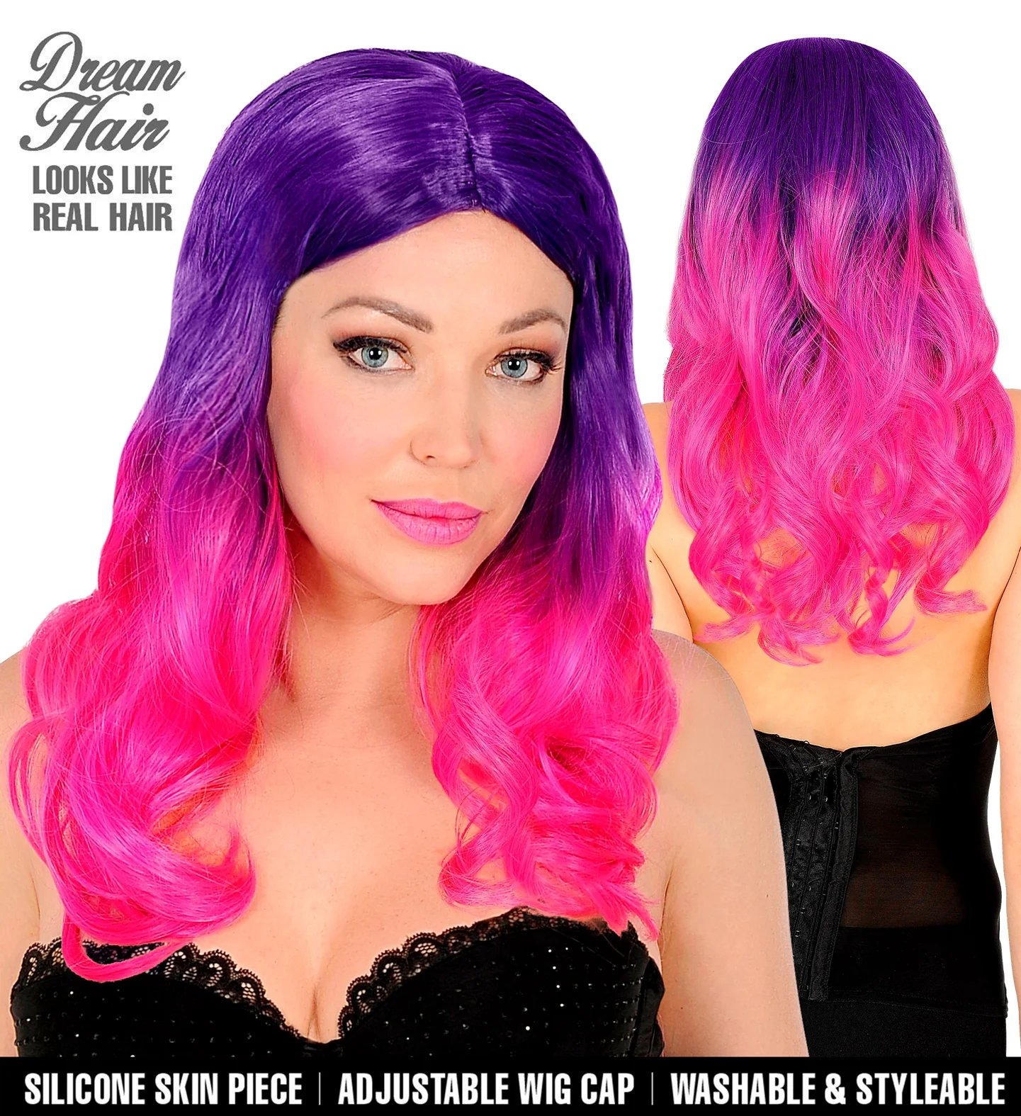 Pruik dip dye paars roze - Image 3