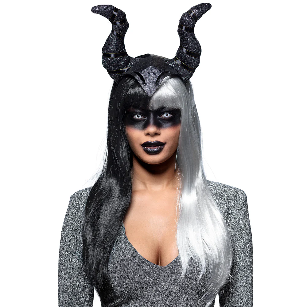 Pruik Evil temptress zwart wit - Image 3