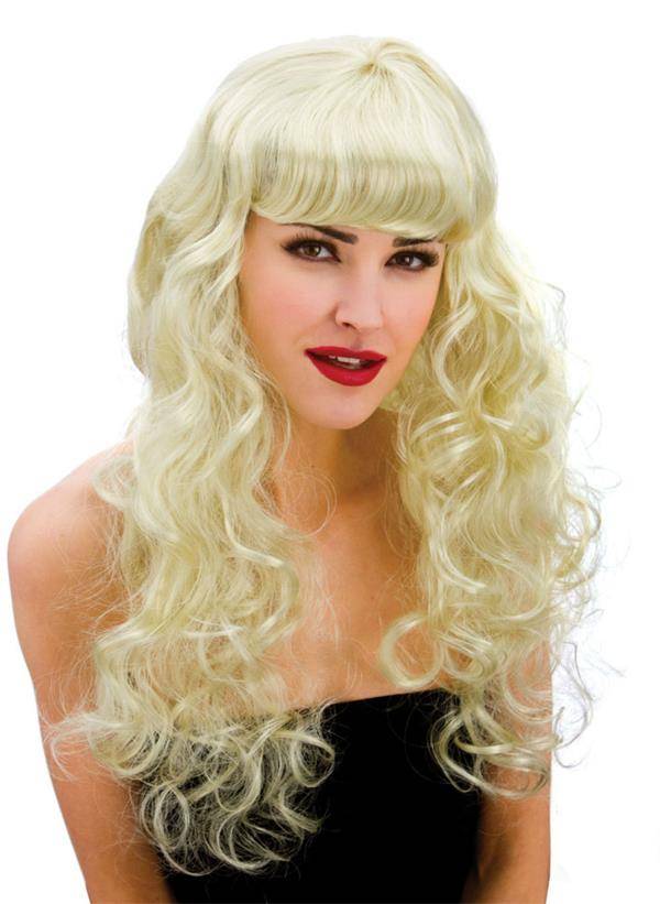 Pruik Foxy lang haar met krullen blond
