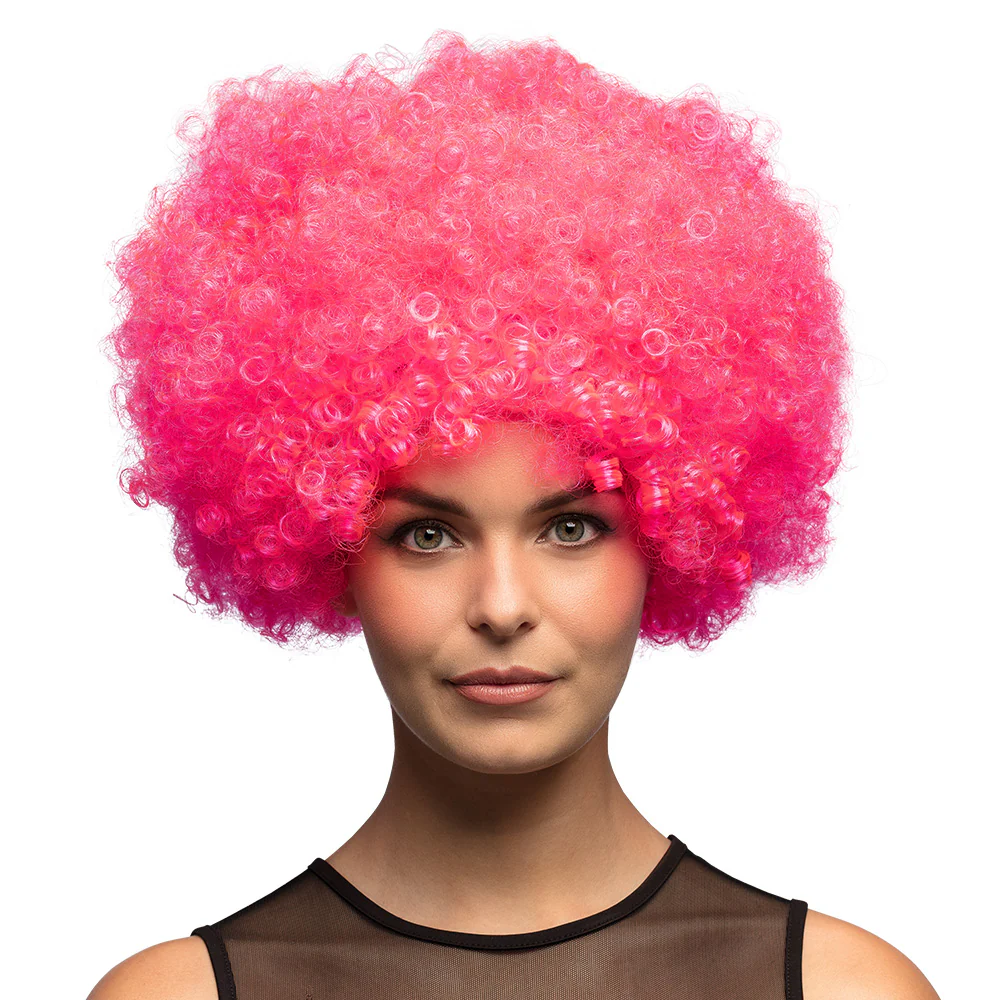 Clown pruik afro krullen Groove roze