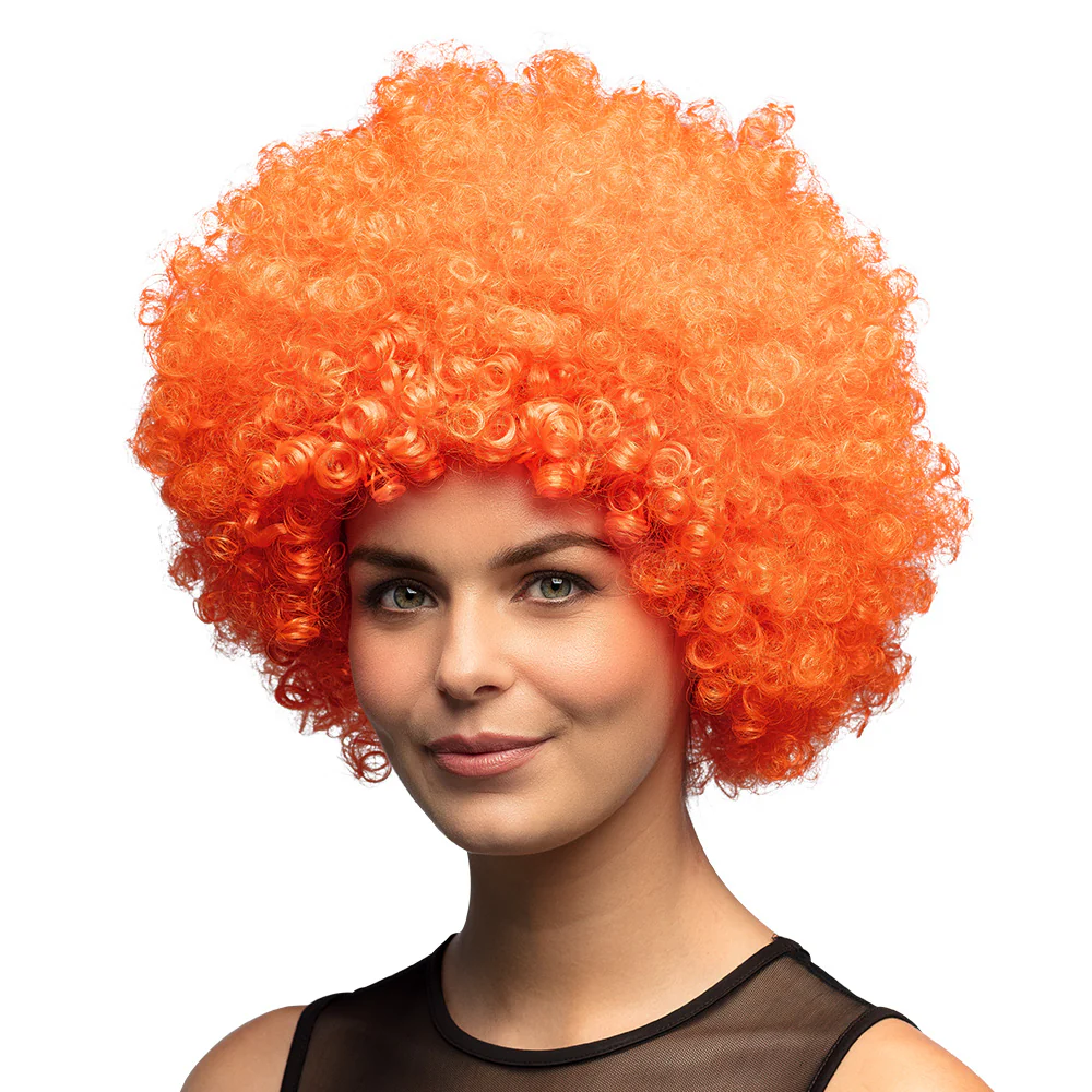 Clown pruik afro krullen Groove oranje