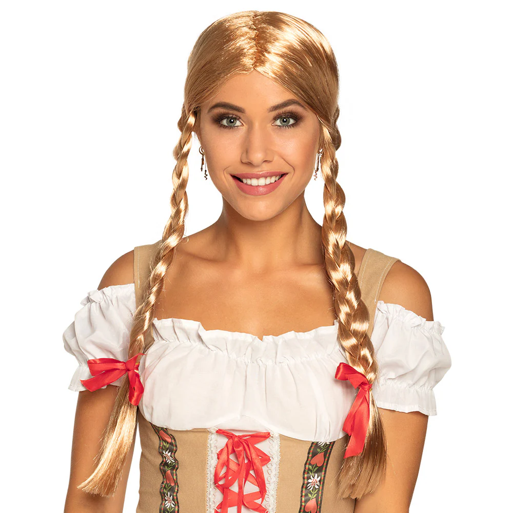 Pruik Heidi blond met staartjes
