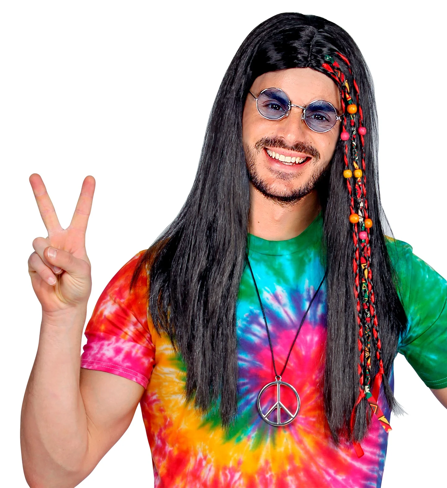 Hippie pruik met kraaltjes en staartjes - Image 2