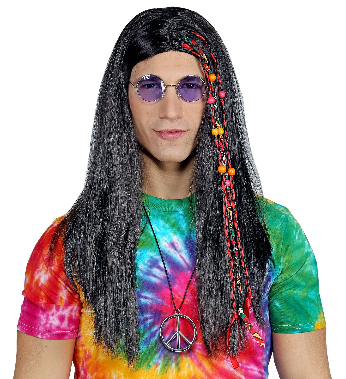 Hippie pruik met kraaltjes en staartjes - Image 3