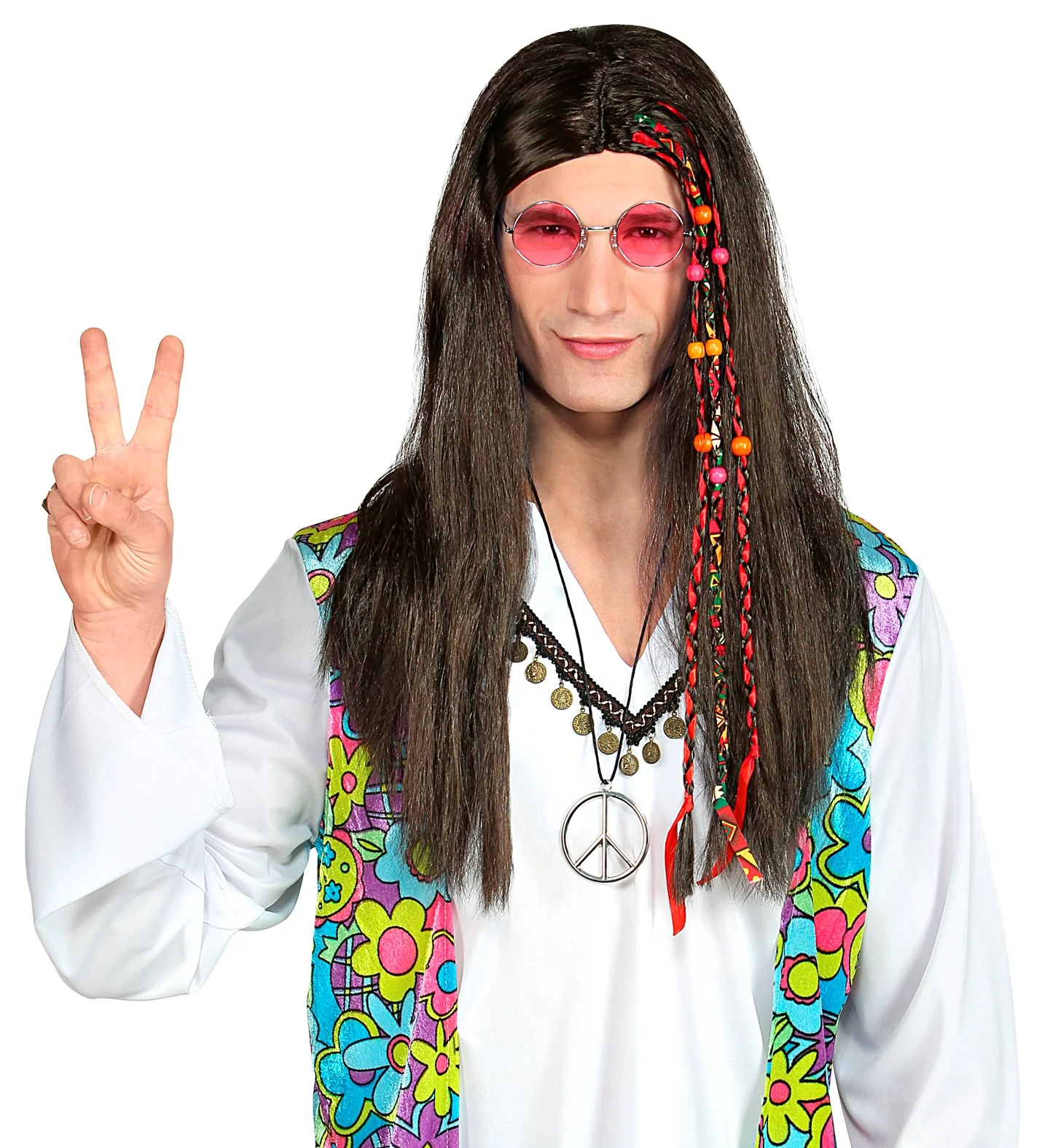 Hippie pruik met kraaltjes en staartjes - Image 4