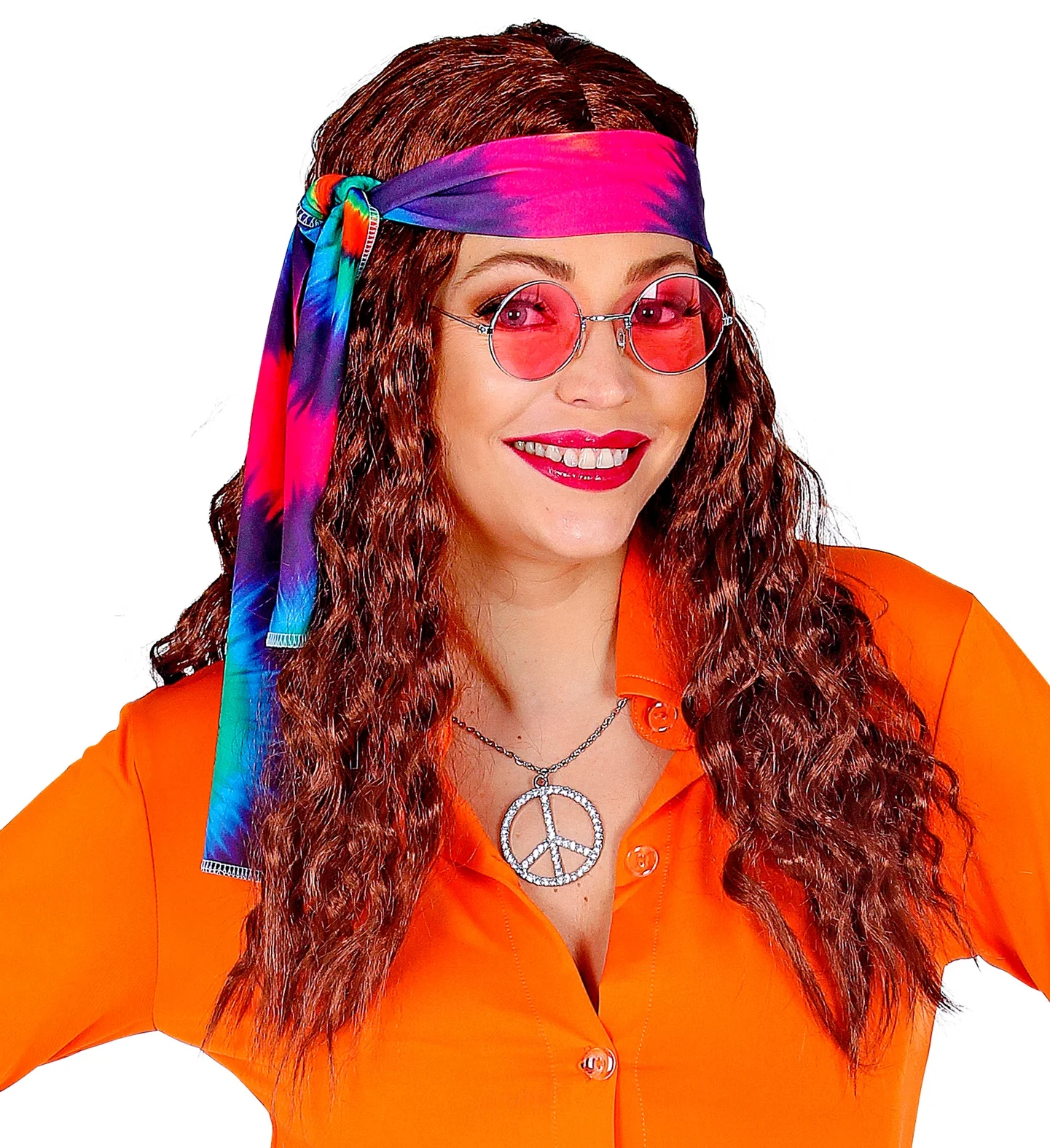 Hippie pruik bruin haren met hoofdband - Image 4
