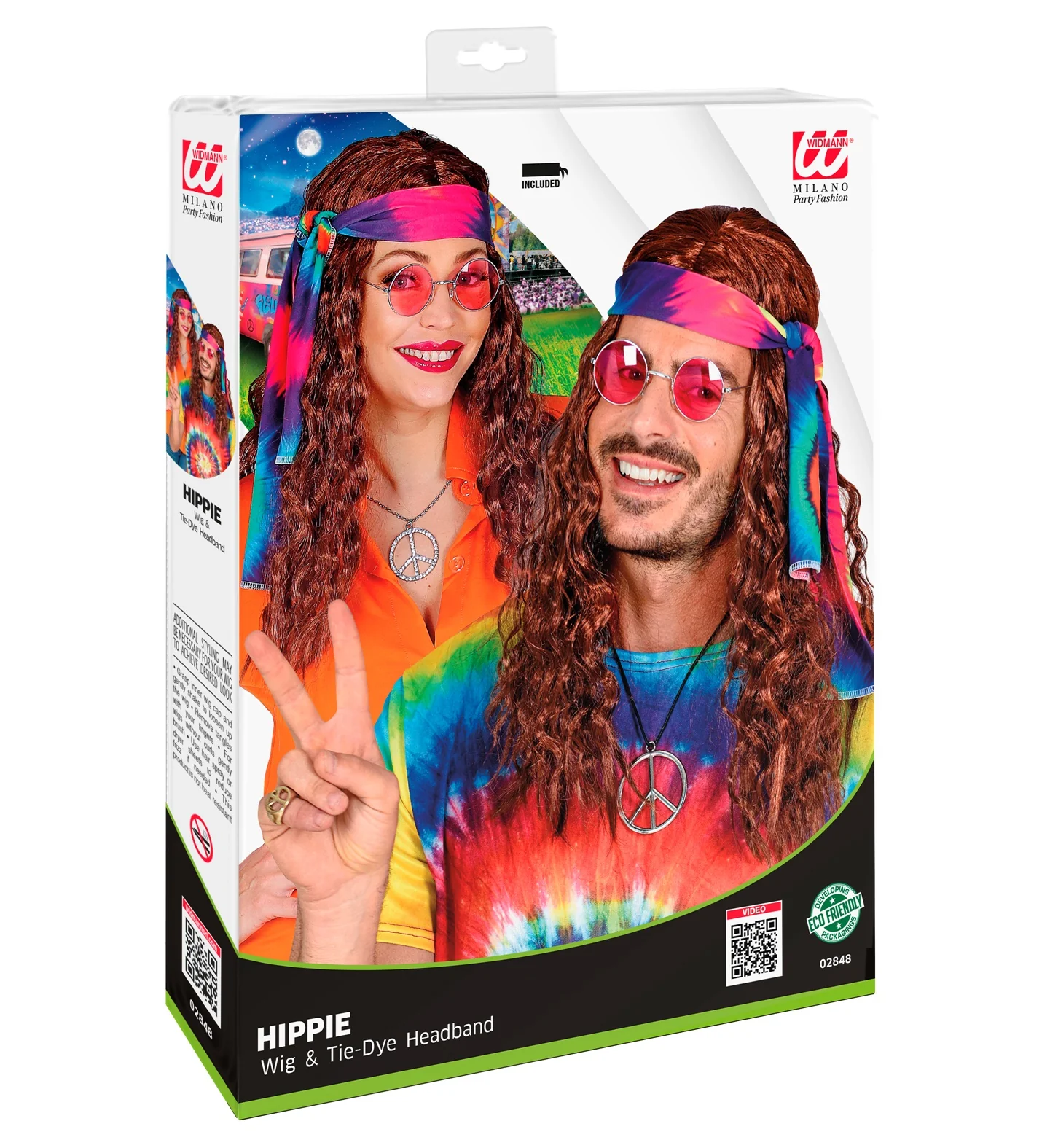 Hippie pruik bruin haren met hoofdband - Image 6