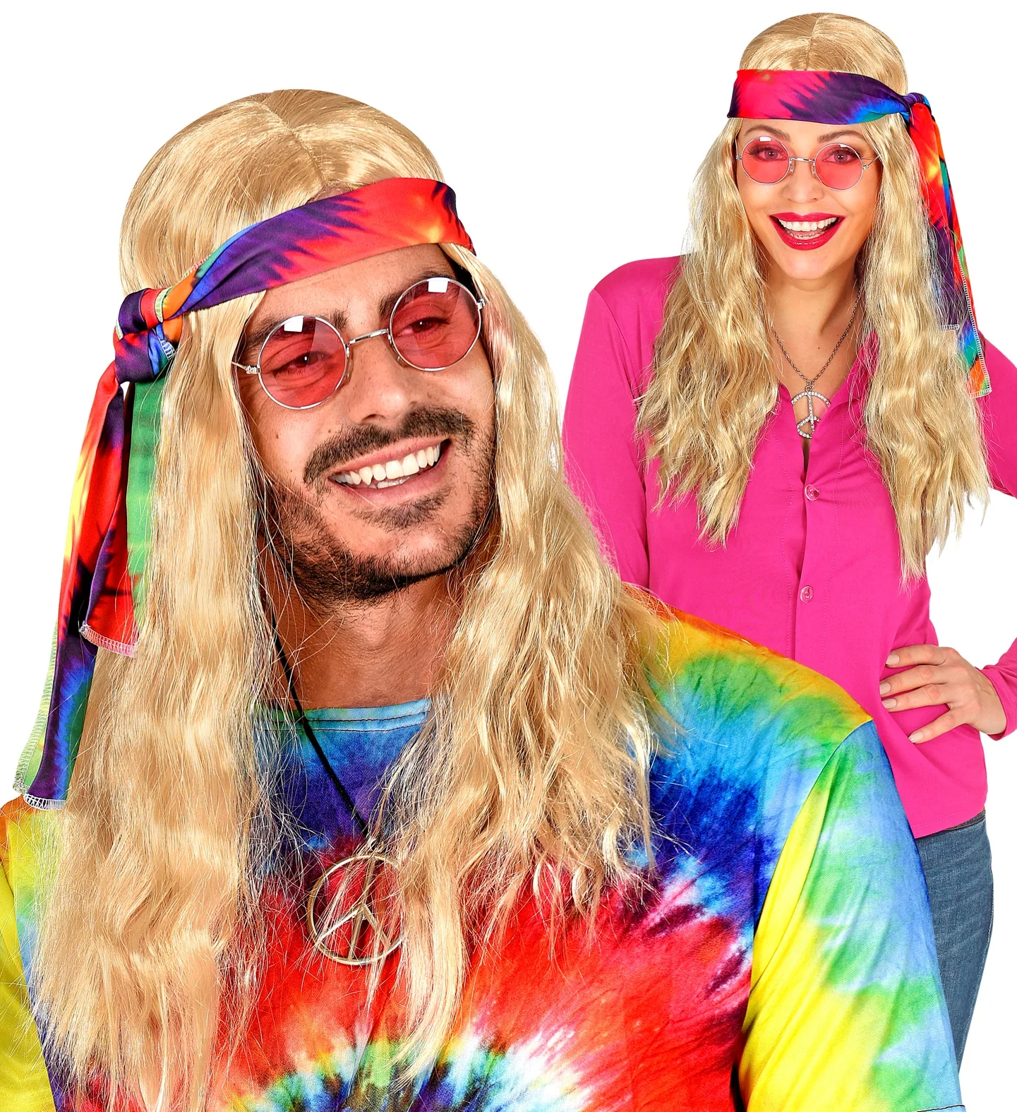 Hippie pruik blonde haren met hoofdband - Image 5