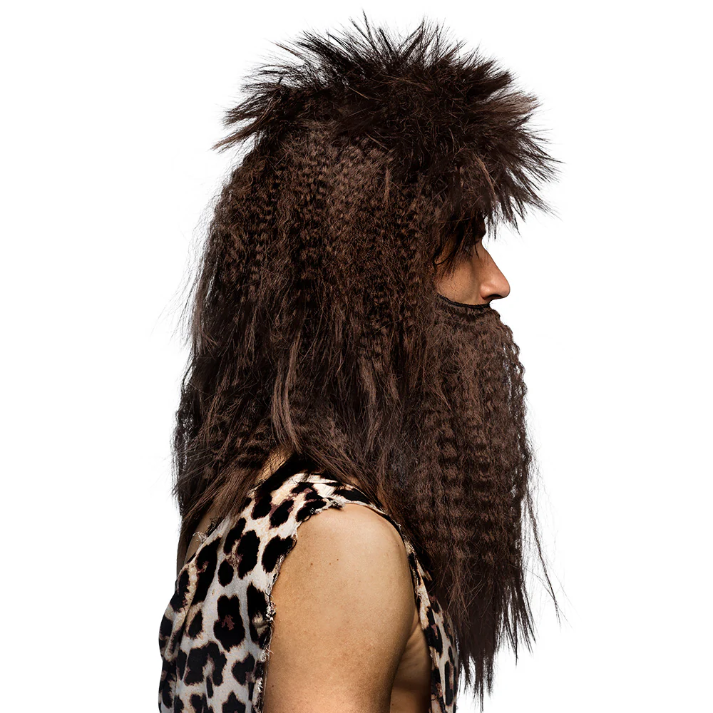 Pruik Holbewoner bruin met baard - Image 2