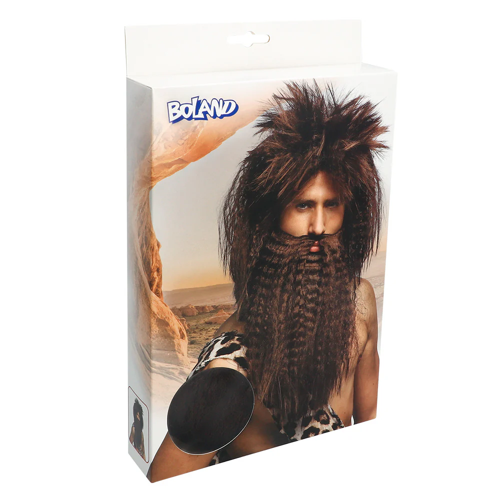 Pruik Holbewoner bruin met baard - Image 4
