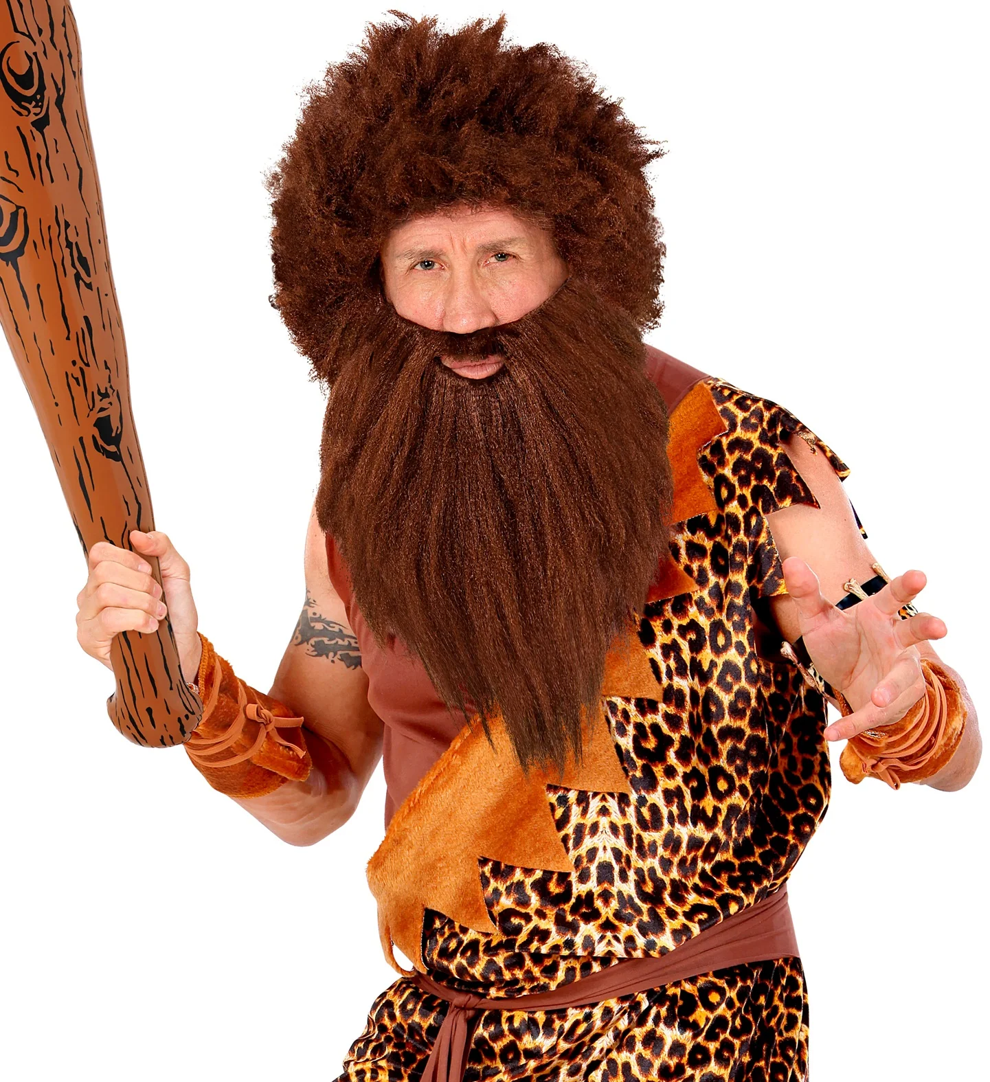 Holbewoner pruik met baard bruin - Image 2