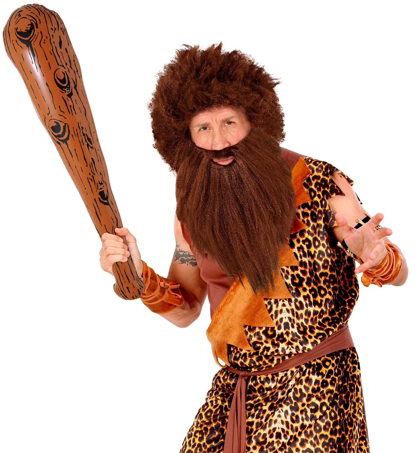 Holbewoner pruik met baard bruin - Image 3