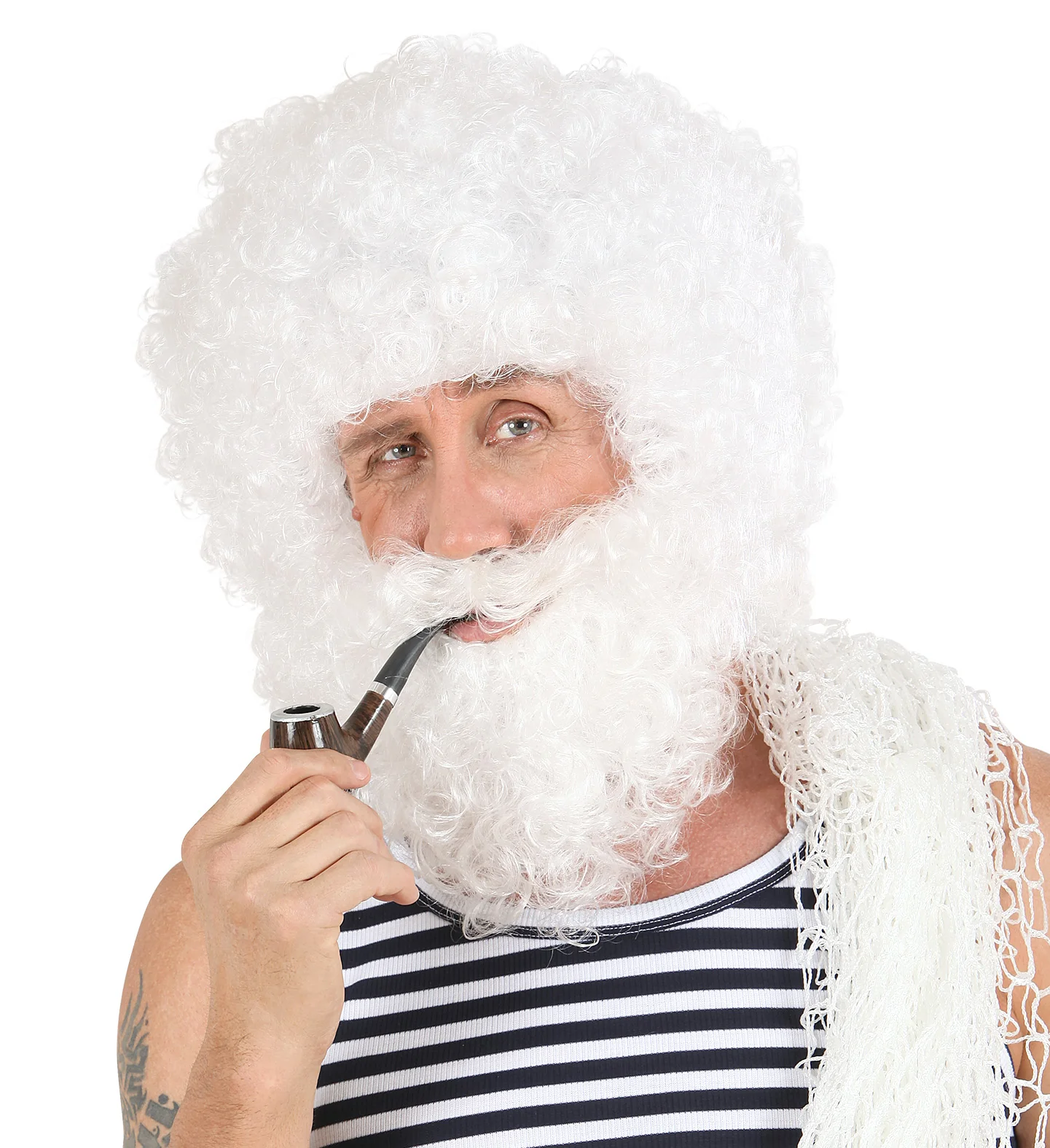 pruik karakter met krullen en baard wit - Image 2