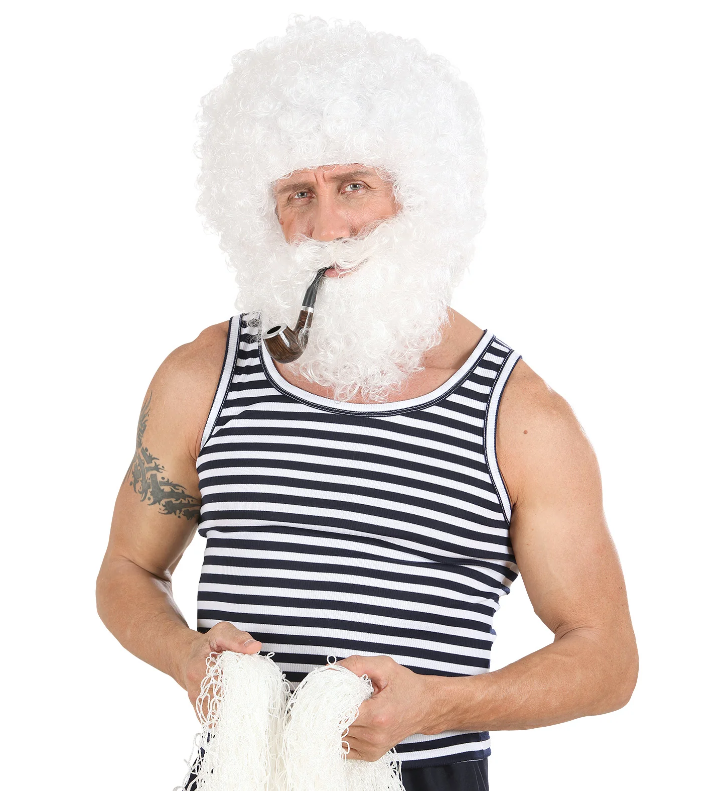 pruik karakter met krullen en baard wit - Image 3
